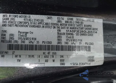 2016 Ford Focus S from USA, damaged, VIN 1FADP3E28GL305334